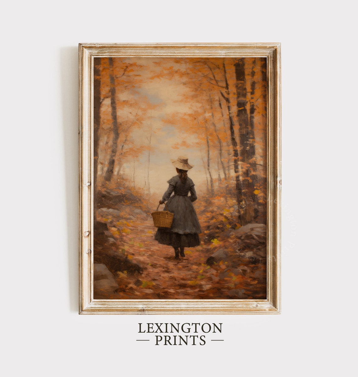 Woman Walking Autumn Forest Path Vintage Fall Oil Painting Poster - Image 8