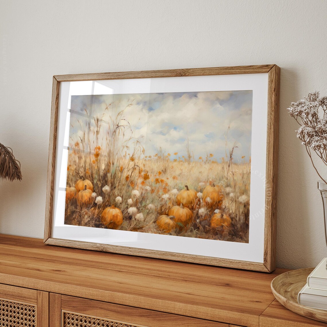 Pumpkin Patch in Autumn Field Tall Grass Harvest Season Landscape Poster - Image 8