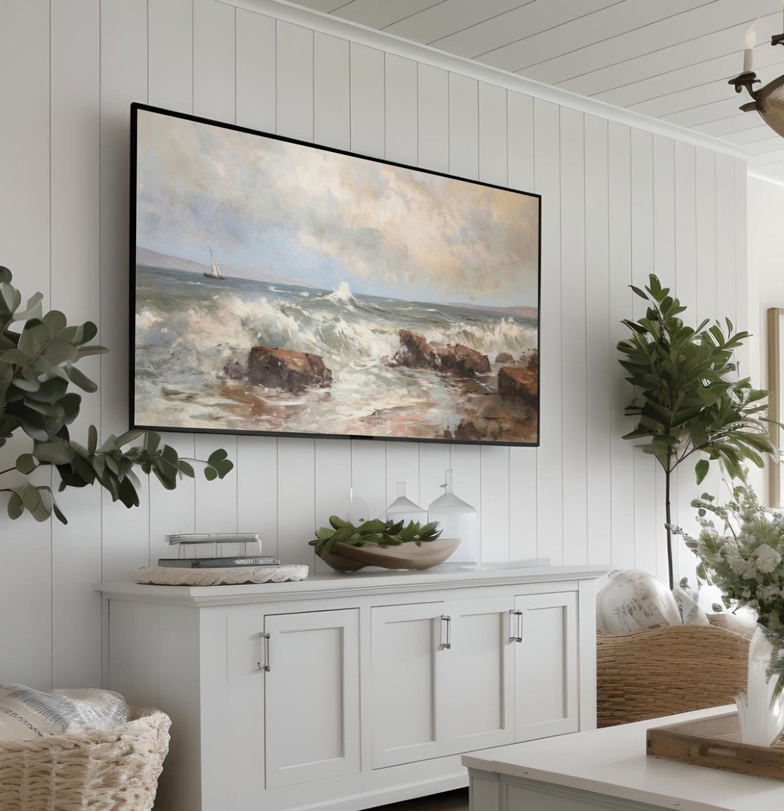 Dark Ocean Waves Tv Art Coastal Tv Art Frame Tv Art Ocean Tv Art Beach Art Coastal Tv Art Vintage Coastal Wall Art Moody Art 691 - Image 3
