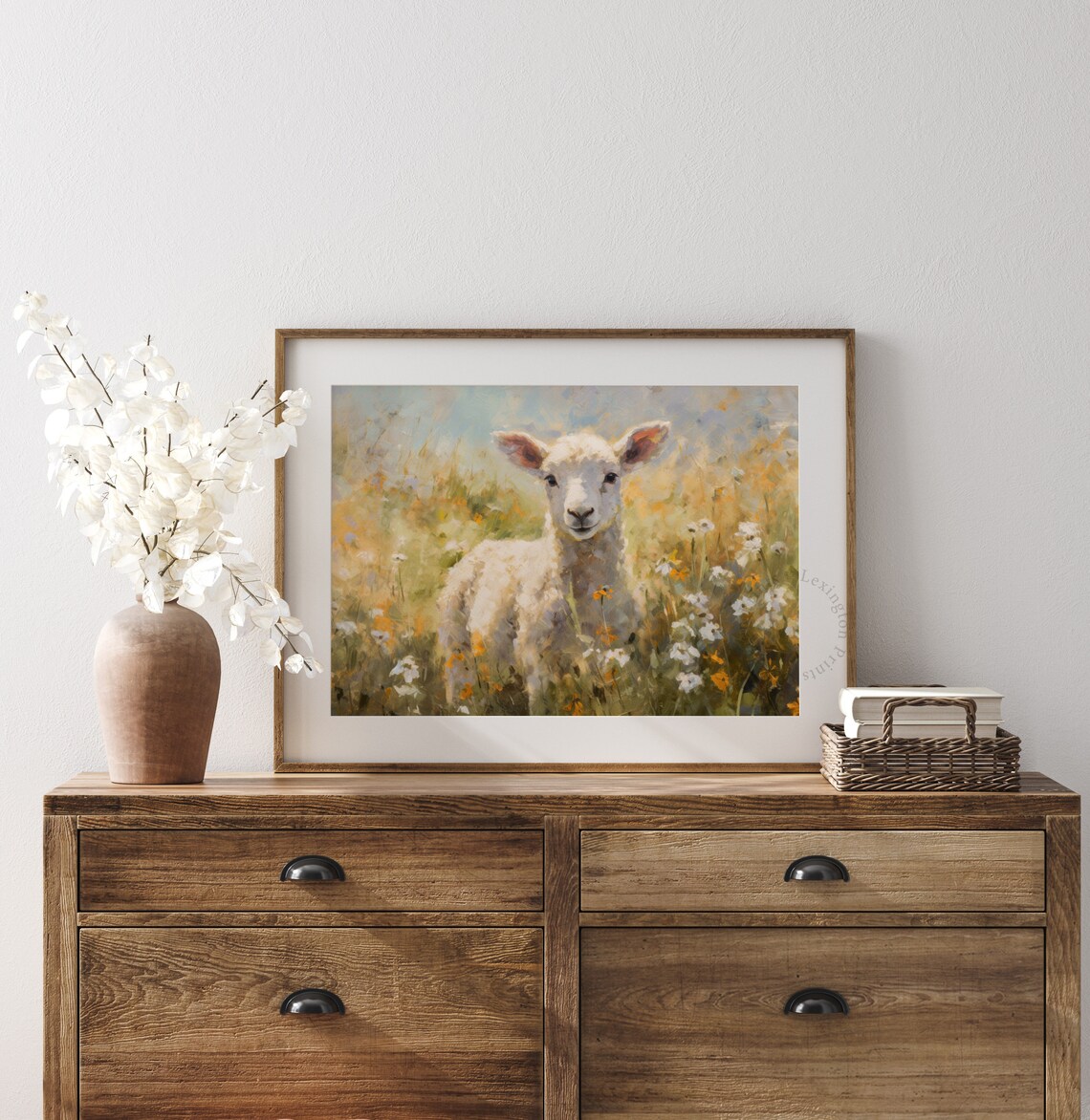 Sweet Lamb in Wildflower Meadow Soft Oil Painting Animal Wall Art - Image 8