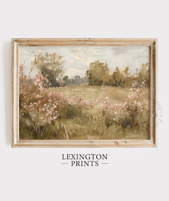 Impressionist Wildflower Meadow With Trees Pastel Landscape Art Print