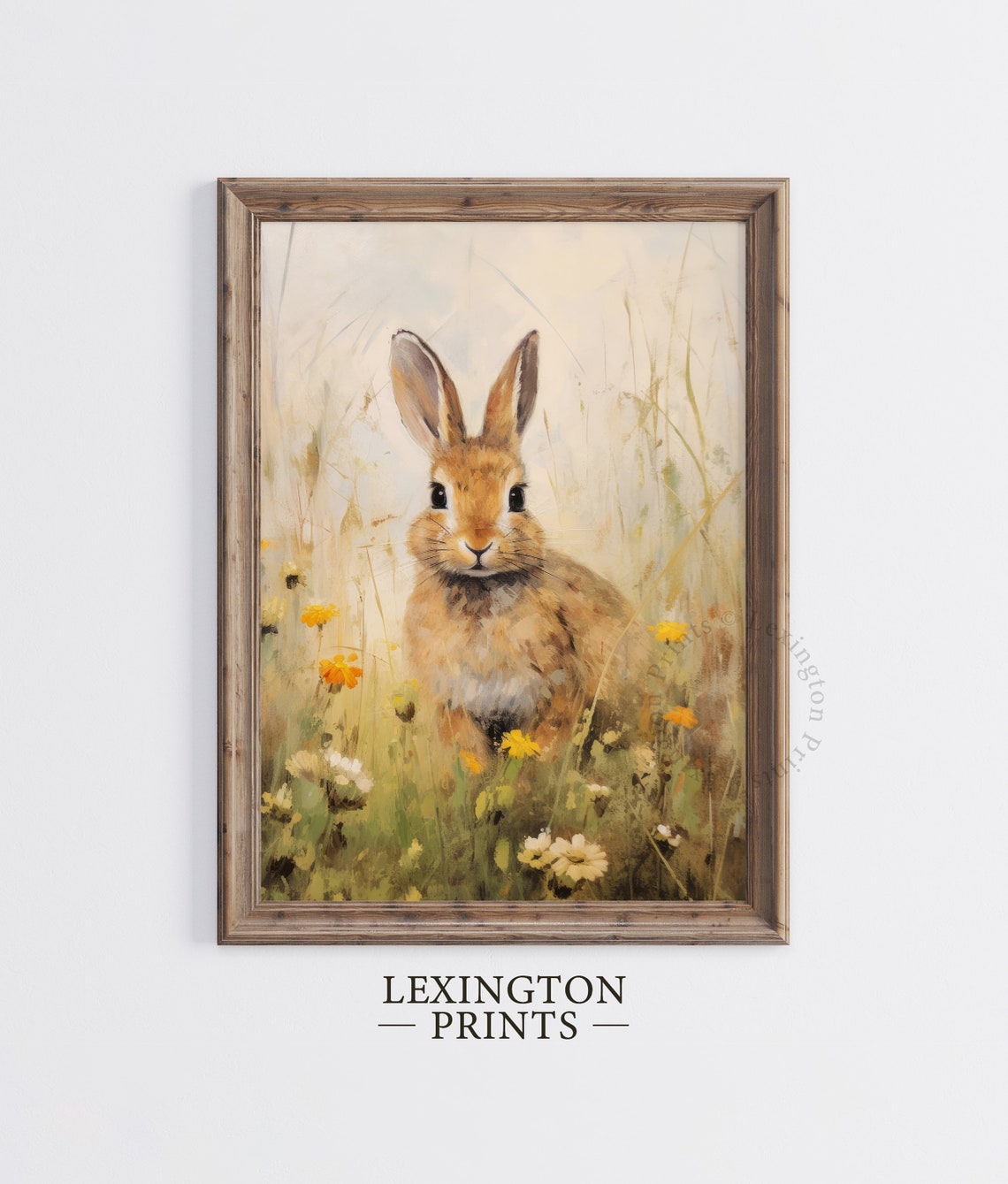 Sweet Rabbit Sitting in Wildflower Meadow Vintage Animal Art Print - Image 2