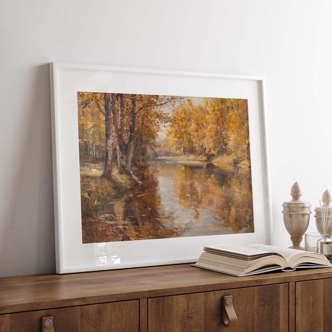 Golden Autumn Trees Mirrored In Calm River Classic Fall Landscape Poster - Image 7