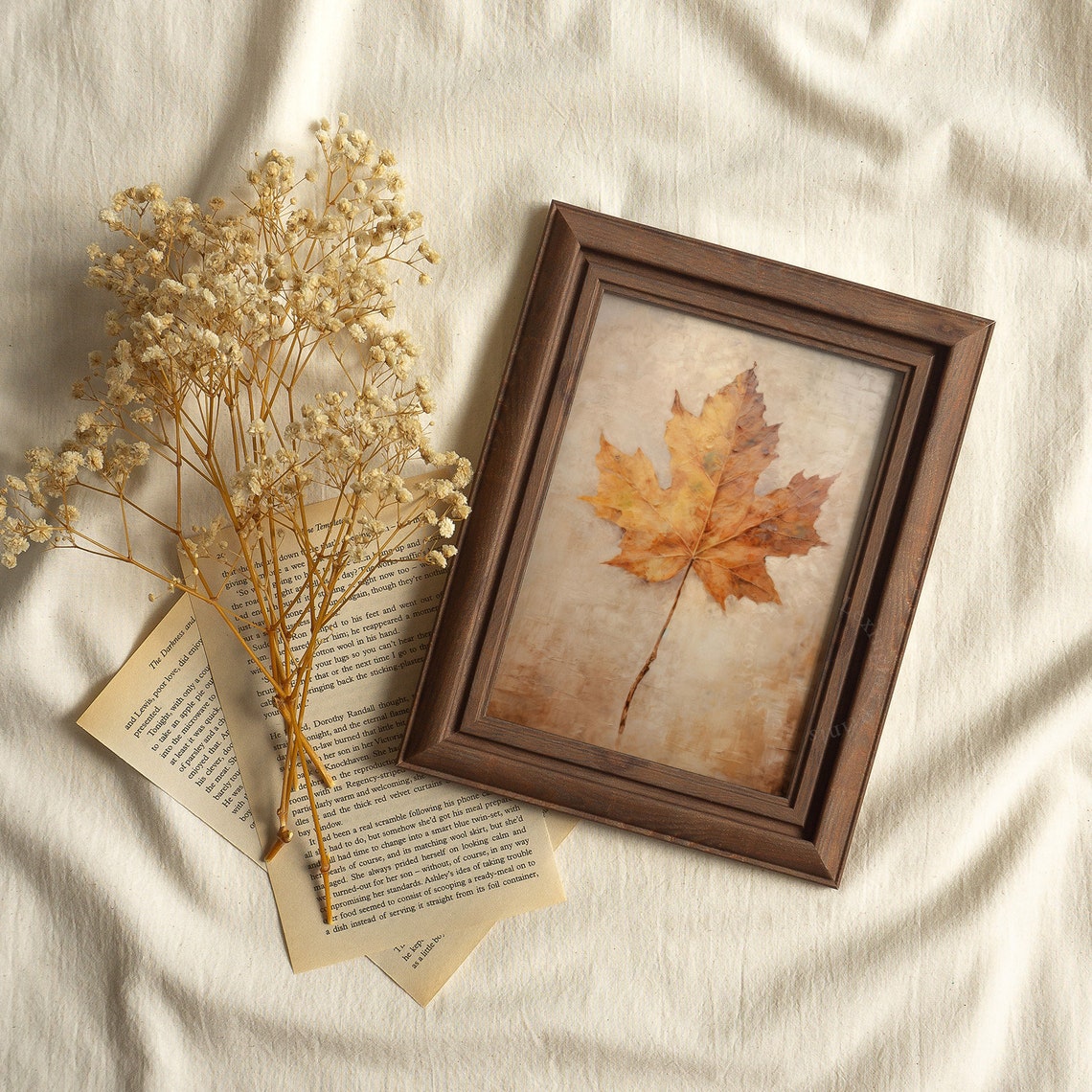Single Autumn Maple Leaf Vintage Botanical Still Life Painting Poster - Image 3