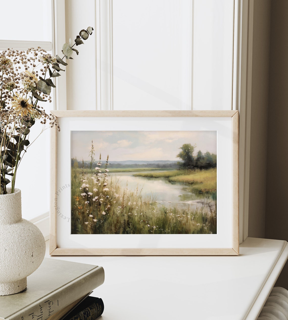 Peaceful River Landscape With Wildflowers Soft Impressionist Art Print - Image 4