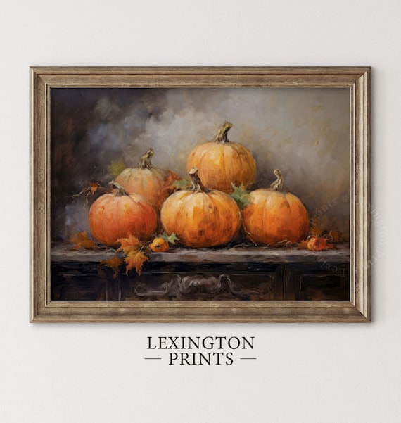 Moody Vintage Pumpkin Still Life Rustic Autumn Oil Painting Poster