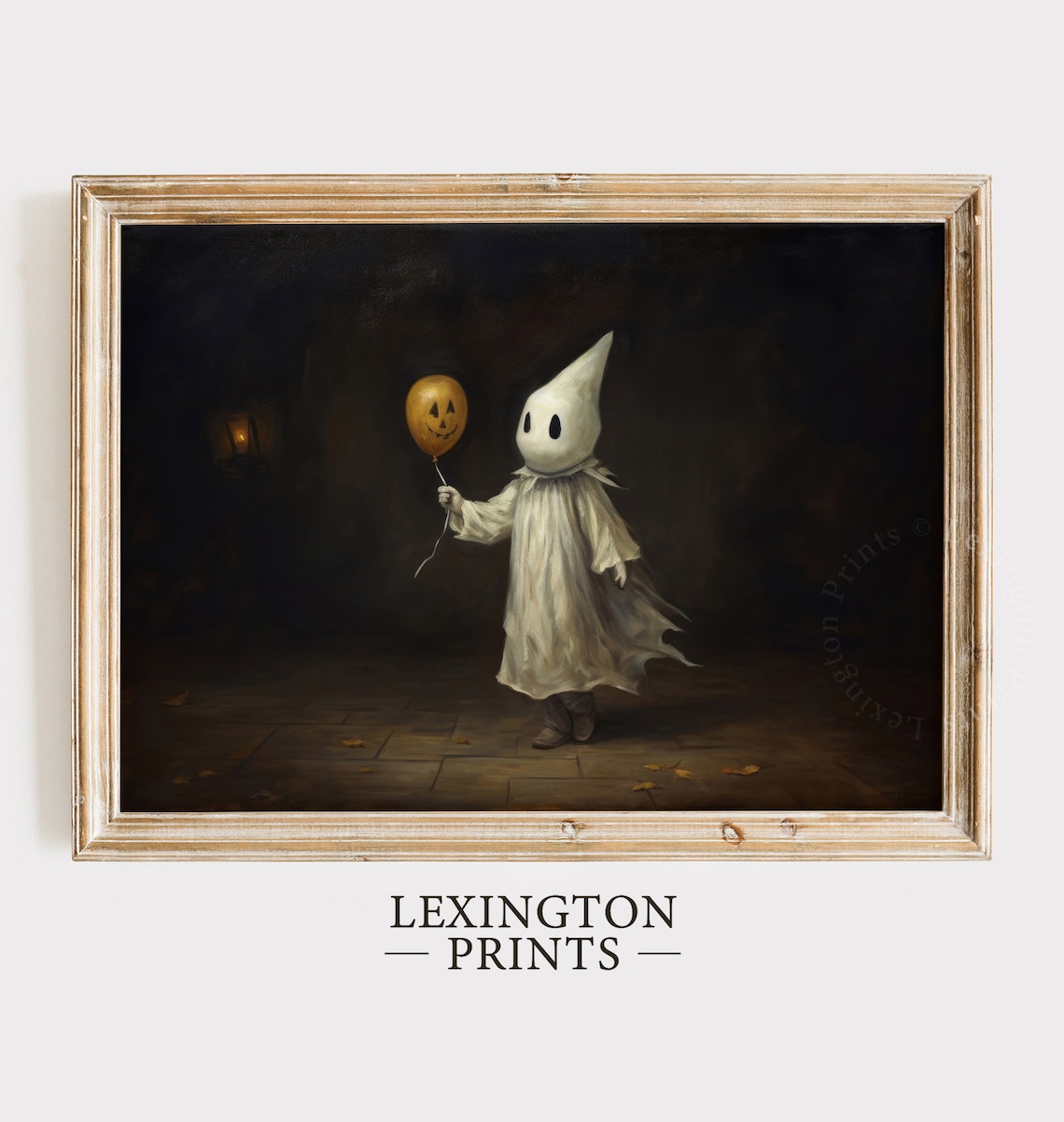 Little Ghost Child Holding Pumpkin Balloon Dark Halloween Wall Art - Image 7
