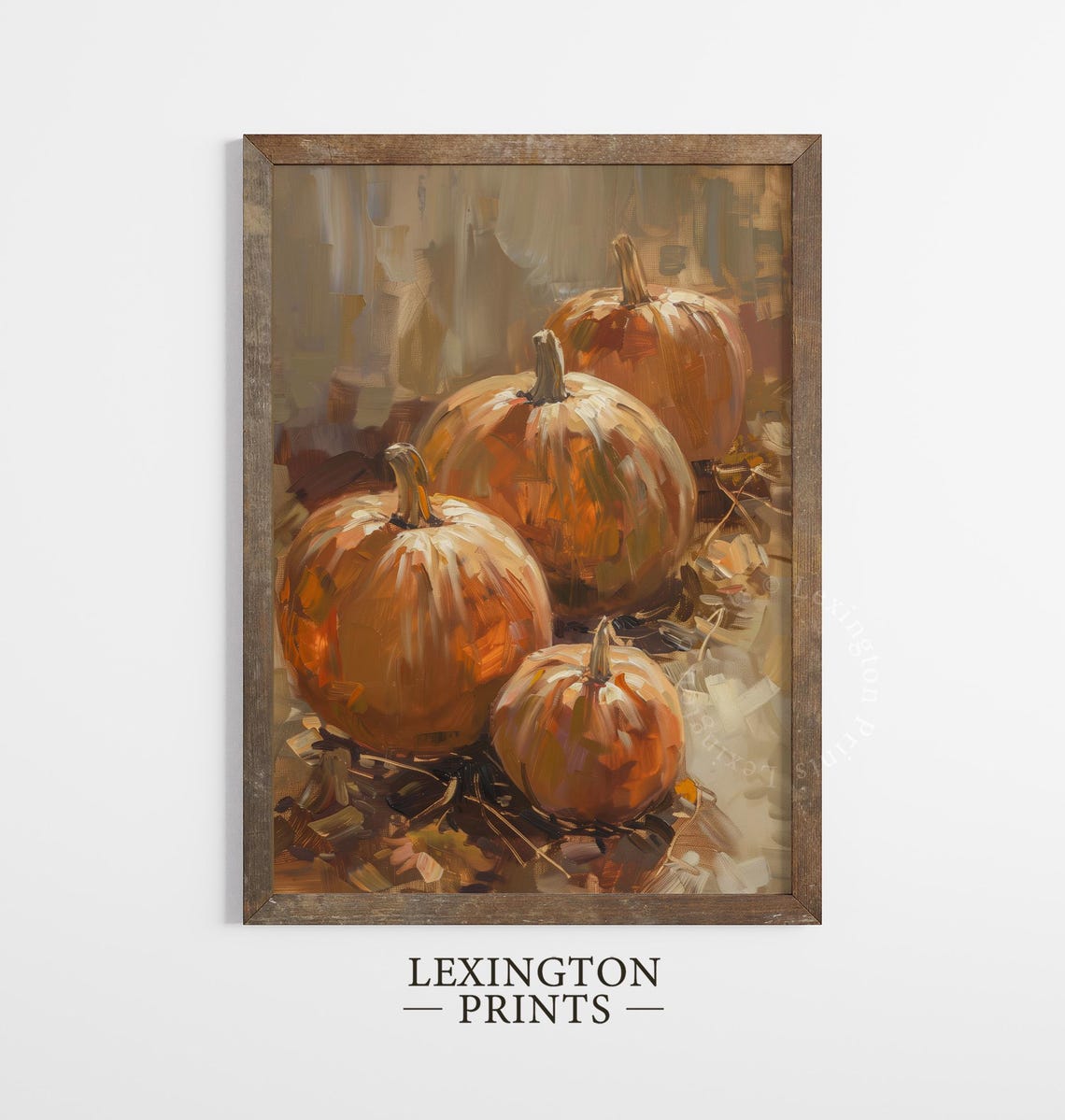 Orange Pumpkins Still Life Rustic Fall Harvest Oil Painting Poster - Image 3