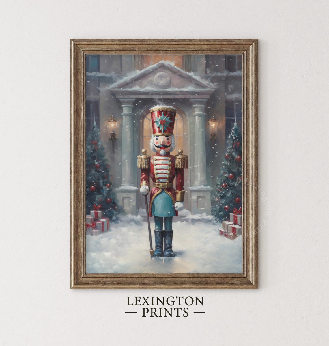 Vintage Nutcracker Soldier Snowy Village Christmas Night Poster - Image 4