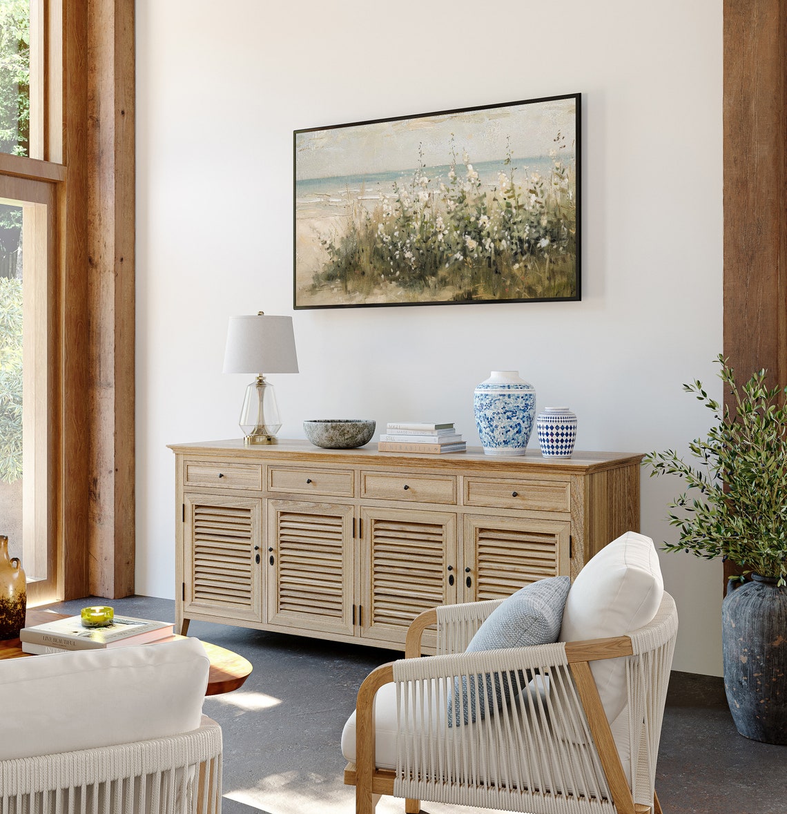 Beige Coastal Wildflower Tv Art Summer Tv Art Spring Tv Art Wildflower Art Vintage Beach Tv Art Floral Art Frame Tv Art Muted 702 - Image 2