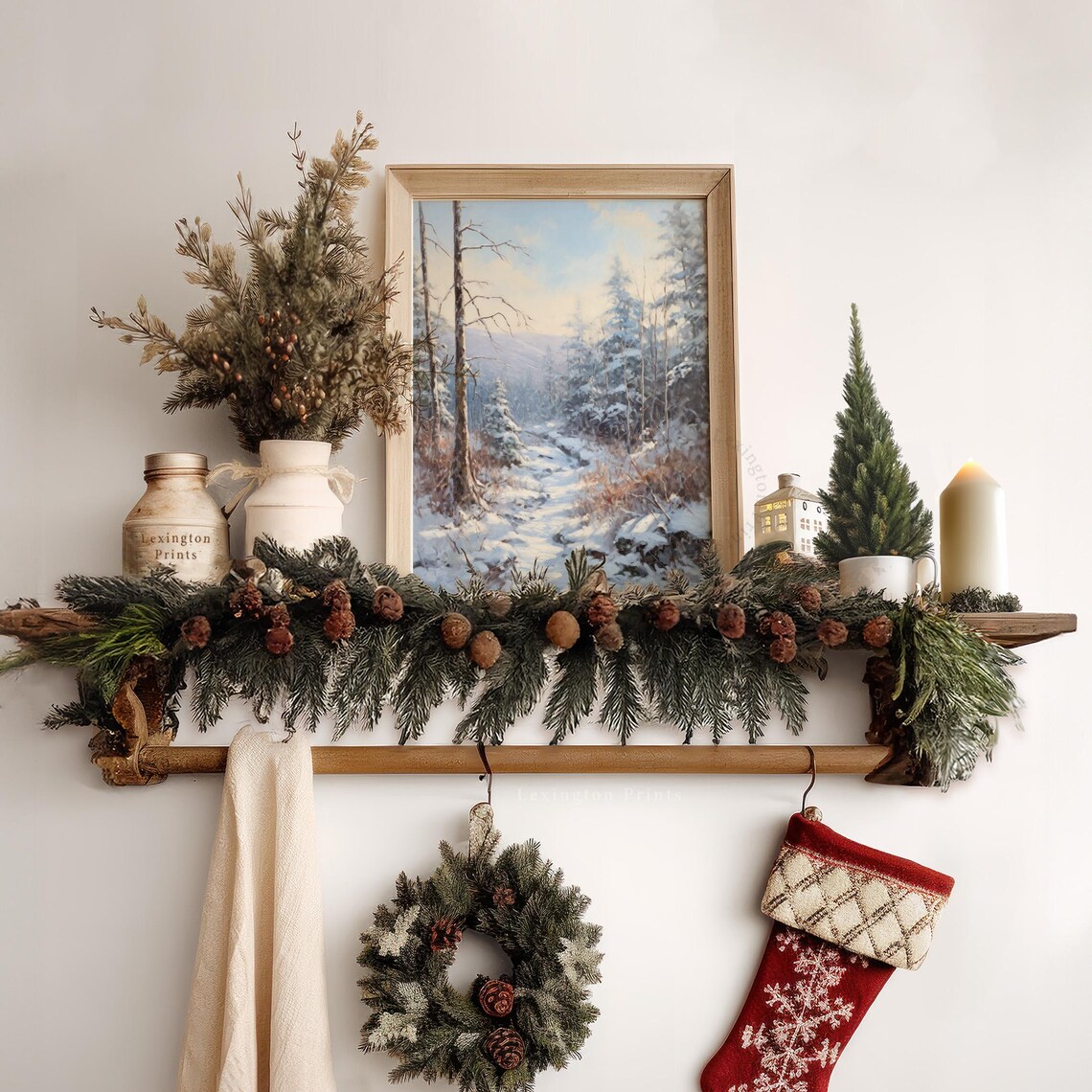 Sunlit Snowy Woodland Path Tall Pines Winter Painting Poster - Image 6