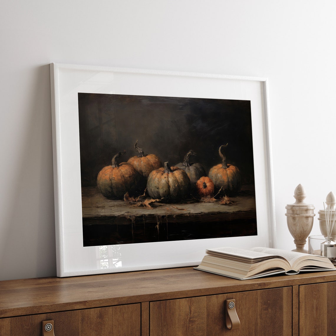 Moody Dark Pumpkin Still Life Rustic Autumn Farmhouse Poster - Image 4