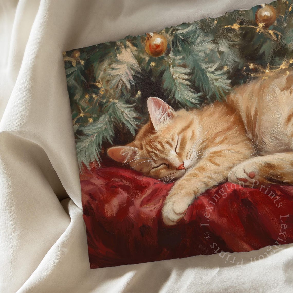 Orange Tabby Cat Sleeping Under Christmas Tree Cozy Holiday Pet Poster - Image 8