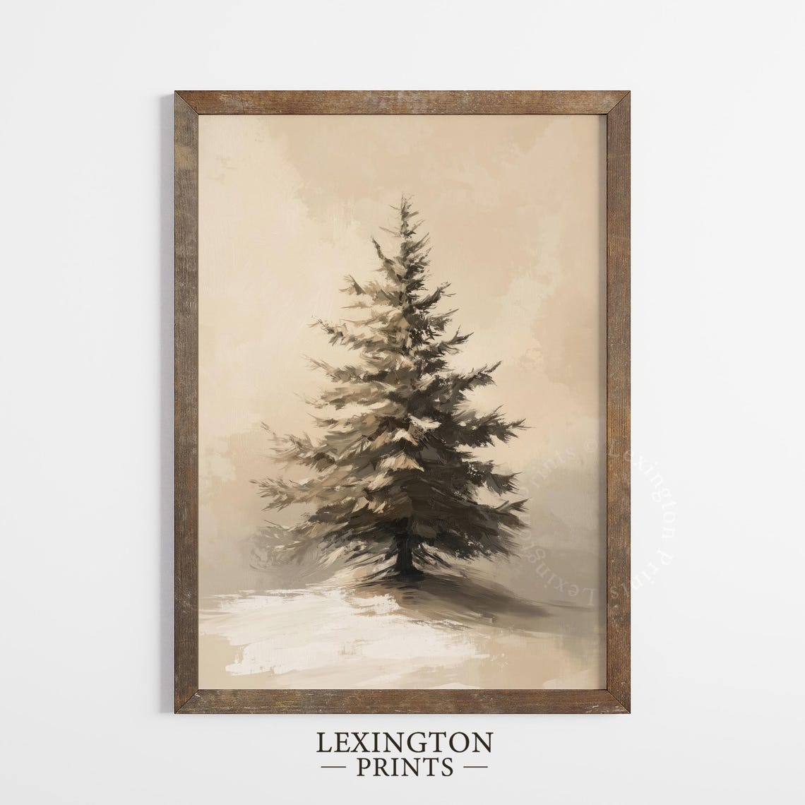 Lone Snowy Pine Tree Minimalist Winter Forest Watercolor Art Poster - Image 5