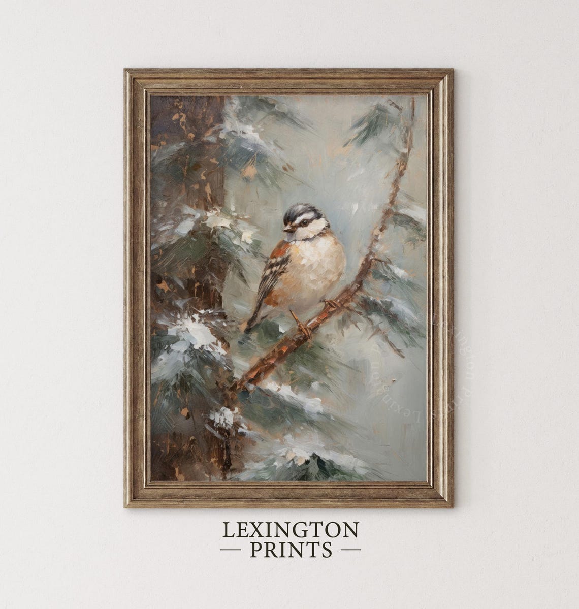Chickadee Winter Bird Snowy Pine Branch Vintage Painting Art Poster - Image 5