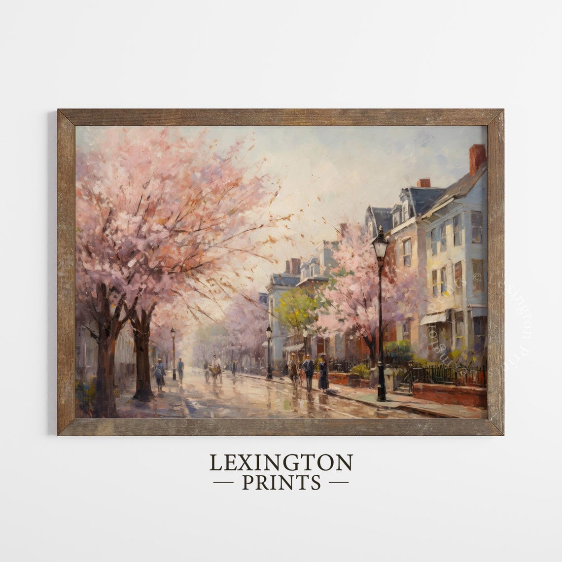 Cherry Blossom Street with Historic Townhouses Spring City Poster - Image 4