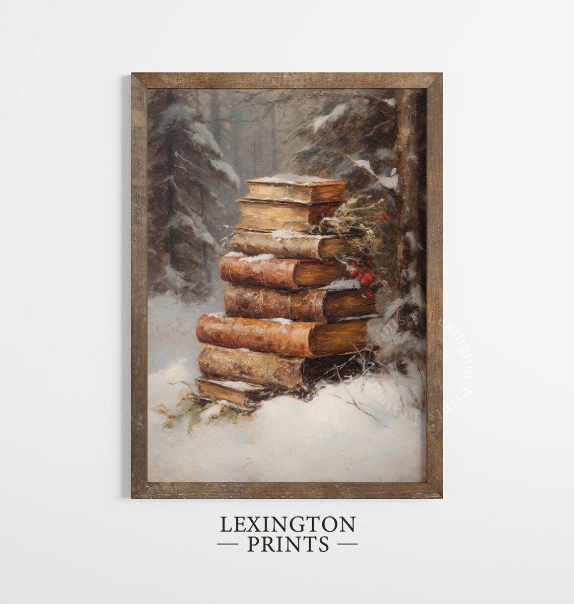 Snowy Christmas Wall Art Book Art Winter Dark Academia Decor Vintage Christmas Print Winter Print Oil Painting Holiday 355 - Image 5
