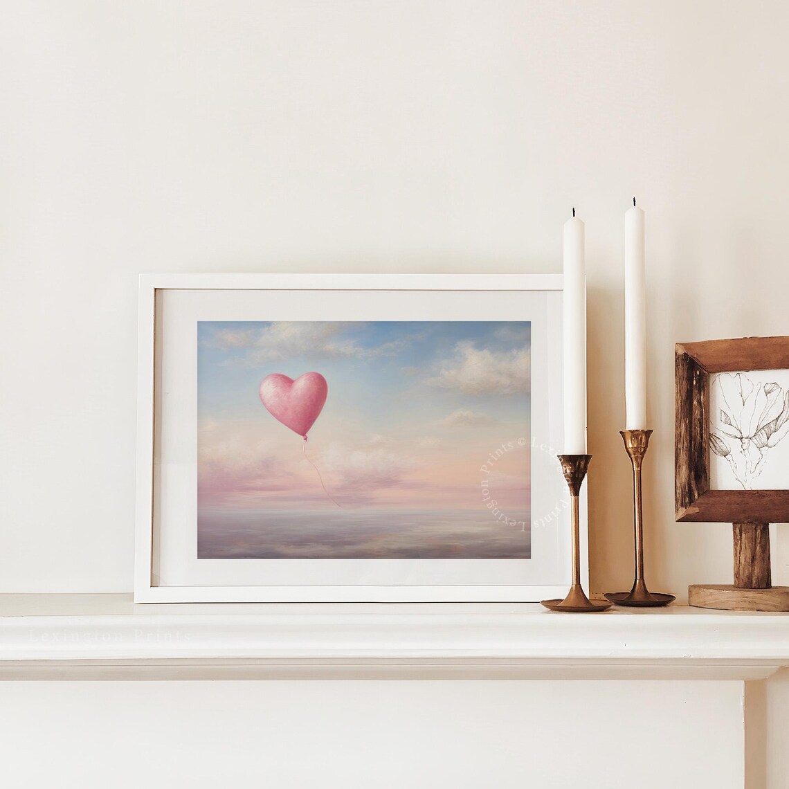 Pink Heart Balloon Floating in Pastel Sky Romantic Valentine Wall Art - Image 2