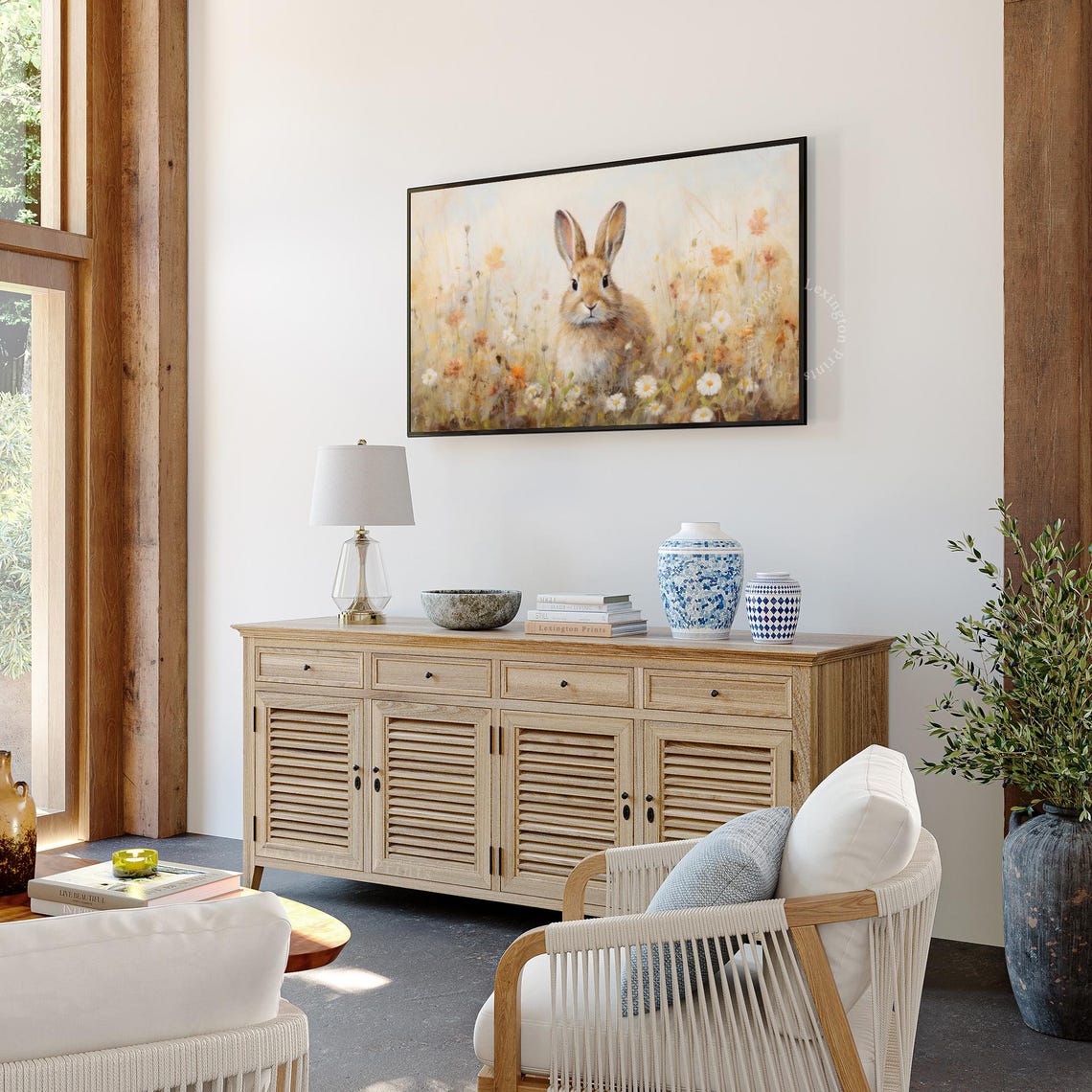 Spring Bunny Rabbit Wildflower Field Daisies Easter Frame TV Poster - Image 4