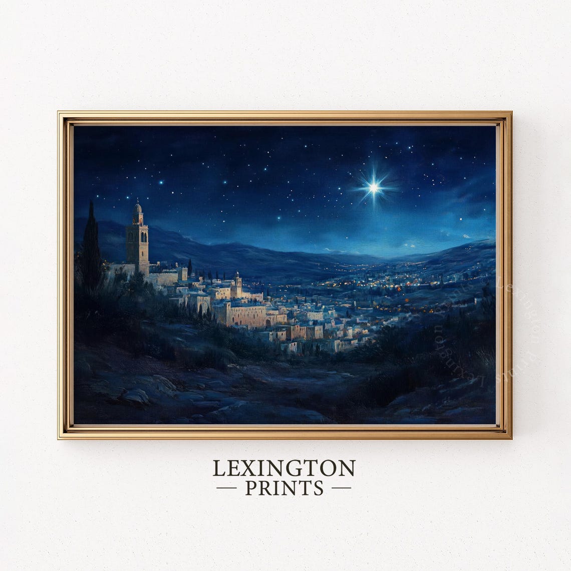 Bethlehem Starry Night Nativity Town Christmas Painting Poster