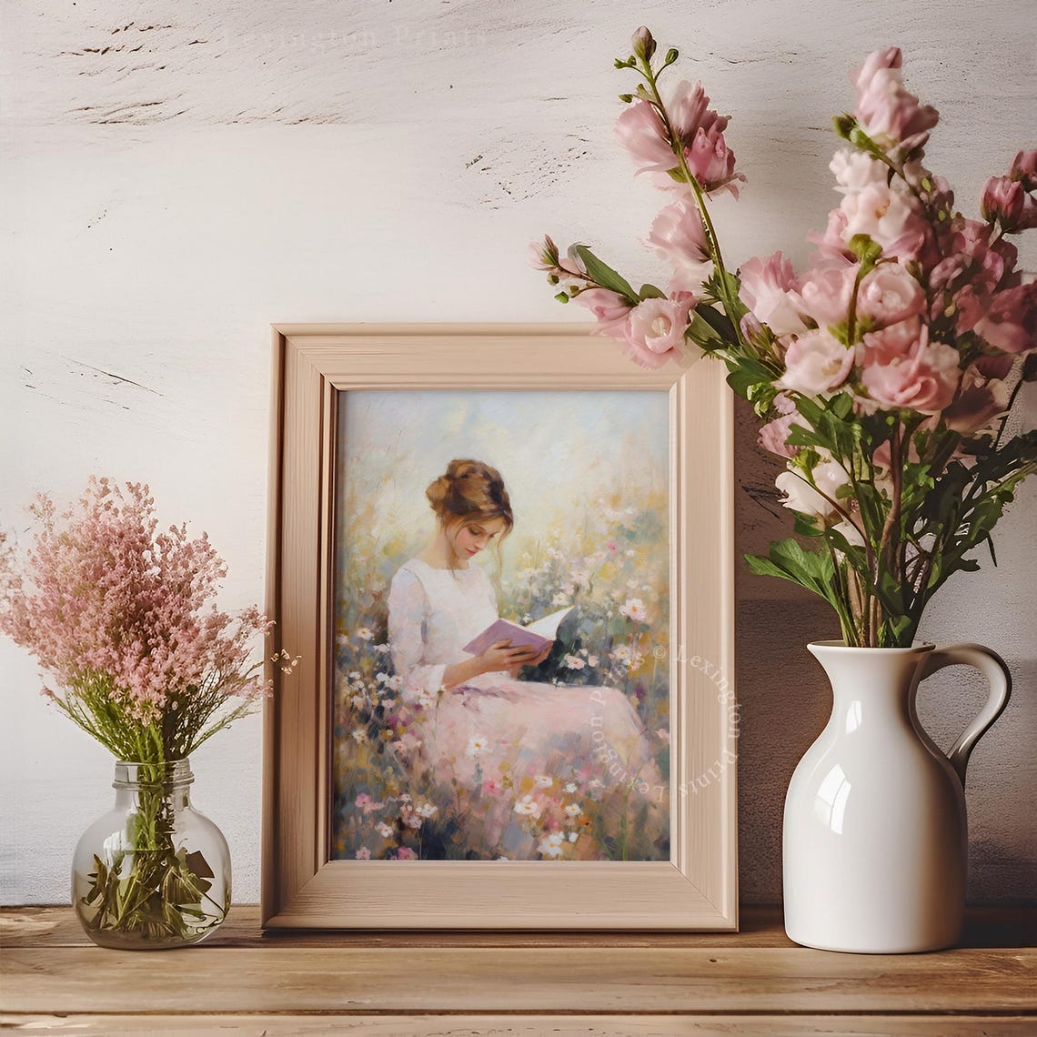 Woman Reading in Flower Garden Pastel Impressionist Painting Poster - Image 4