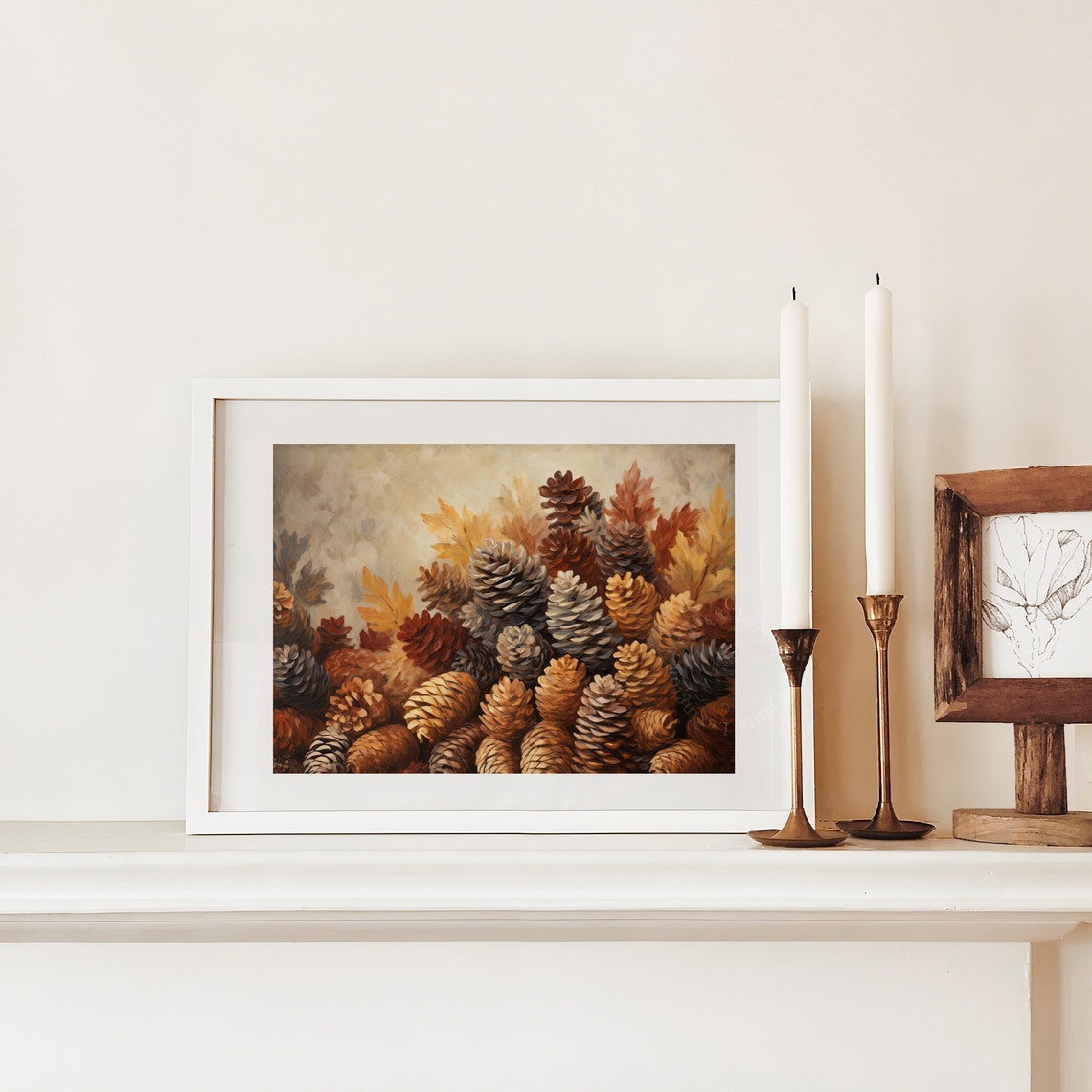 Rustic Pinecone Cluster in Autumn Warm Tones Still Life Poster - Image 2