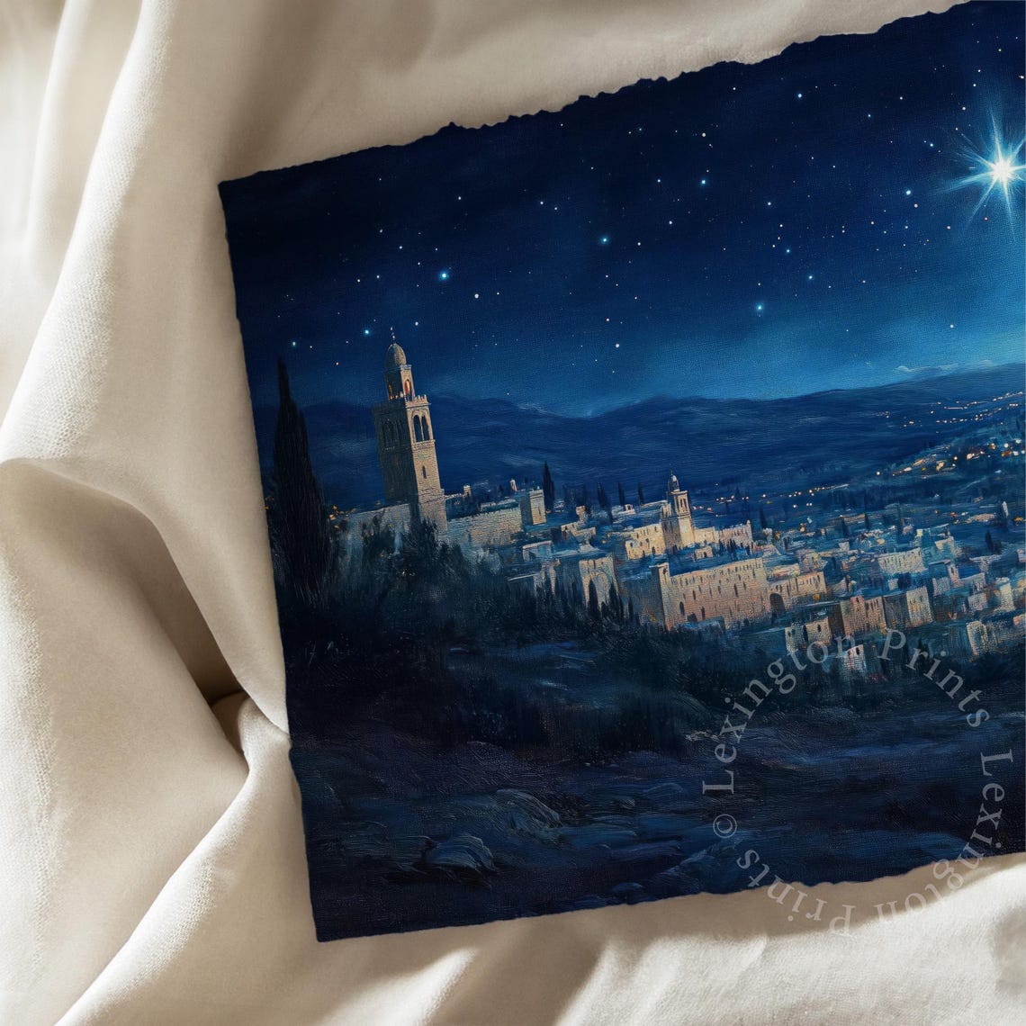 Bethlehem Starry Night Nativity Town Christmas Painting Poster - Image 6