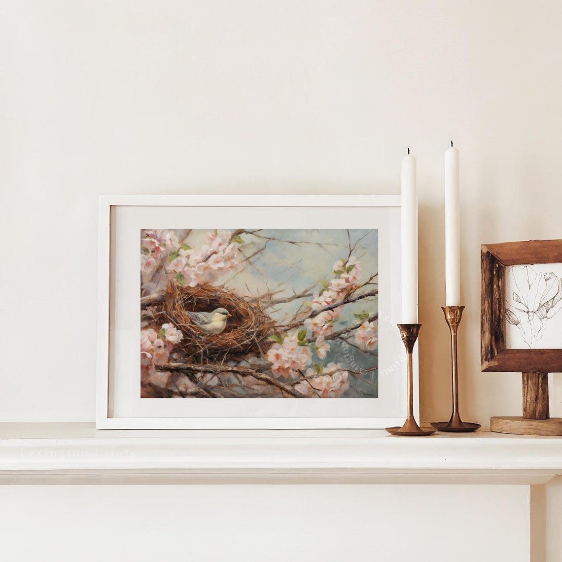 Tiny Bird Resting in Nest Among Pink Cherry Blossoms Spring Poster - Image 4