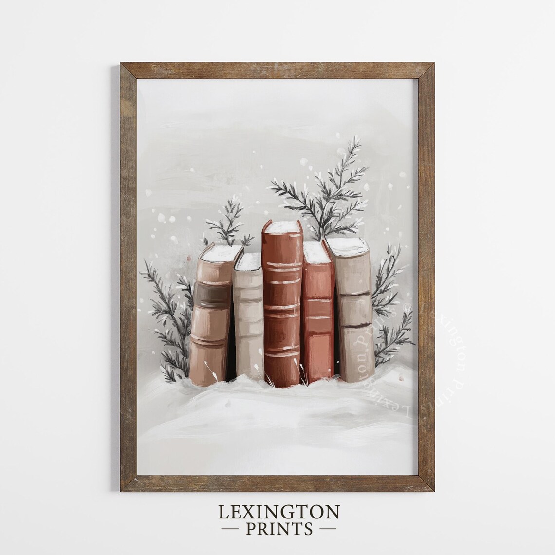 Antique Books Standing in Snow Winter Reading Nook Painting Poster - Image 4