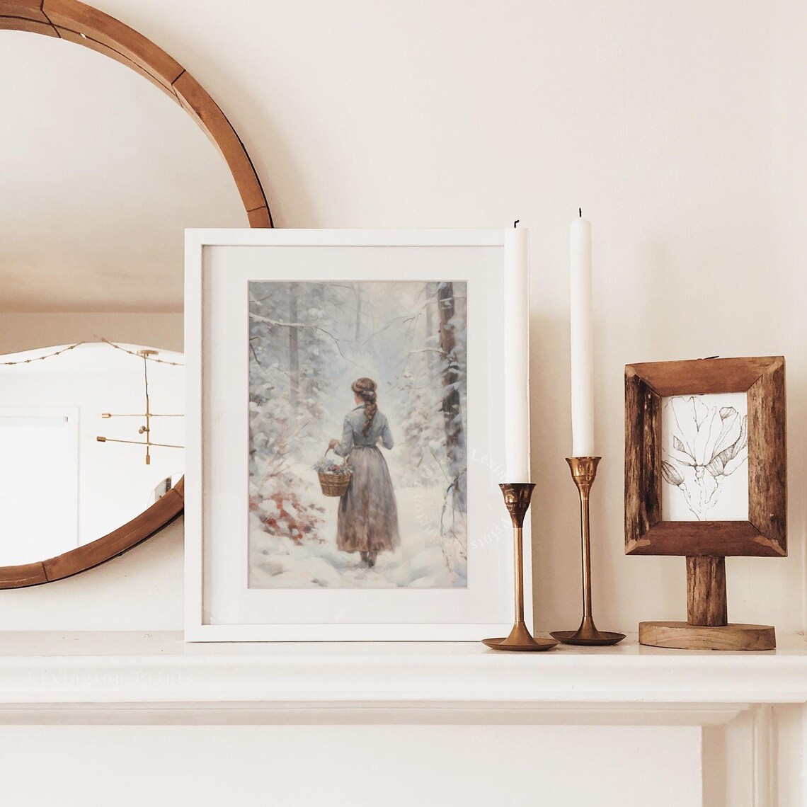 Braided Girl Carrying Basket Of Berries In Snowy Forest Winter Poster - Image 2