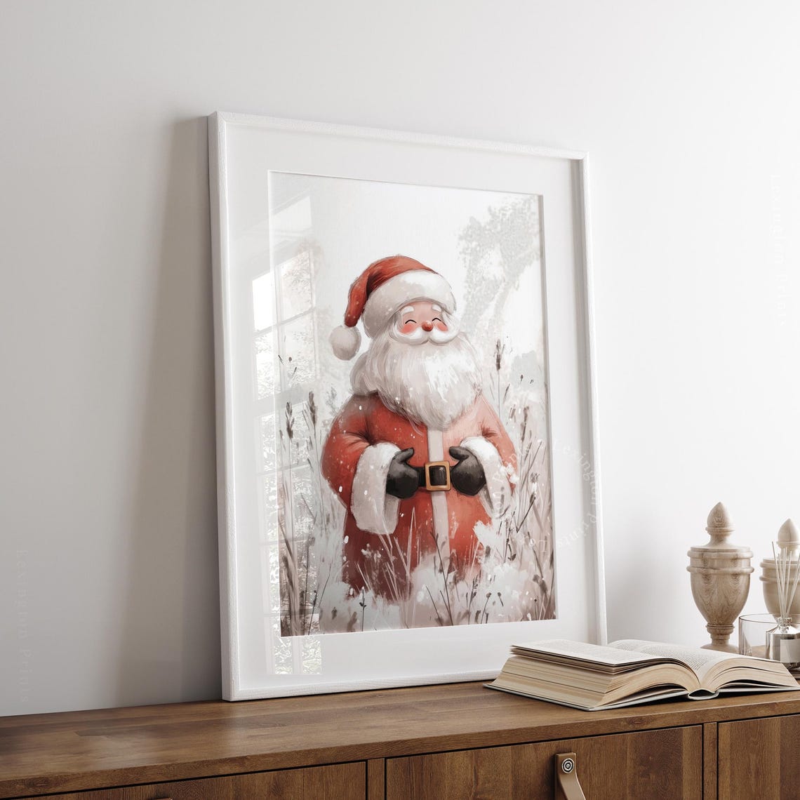 Cheerful Santa Claus in Snowy Wildflower Field Christmas Wall Art - Image 8