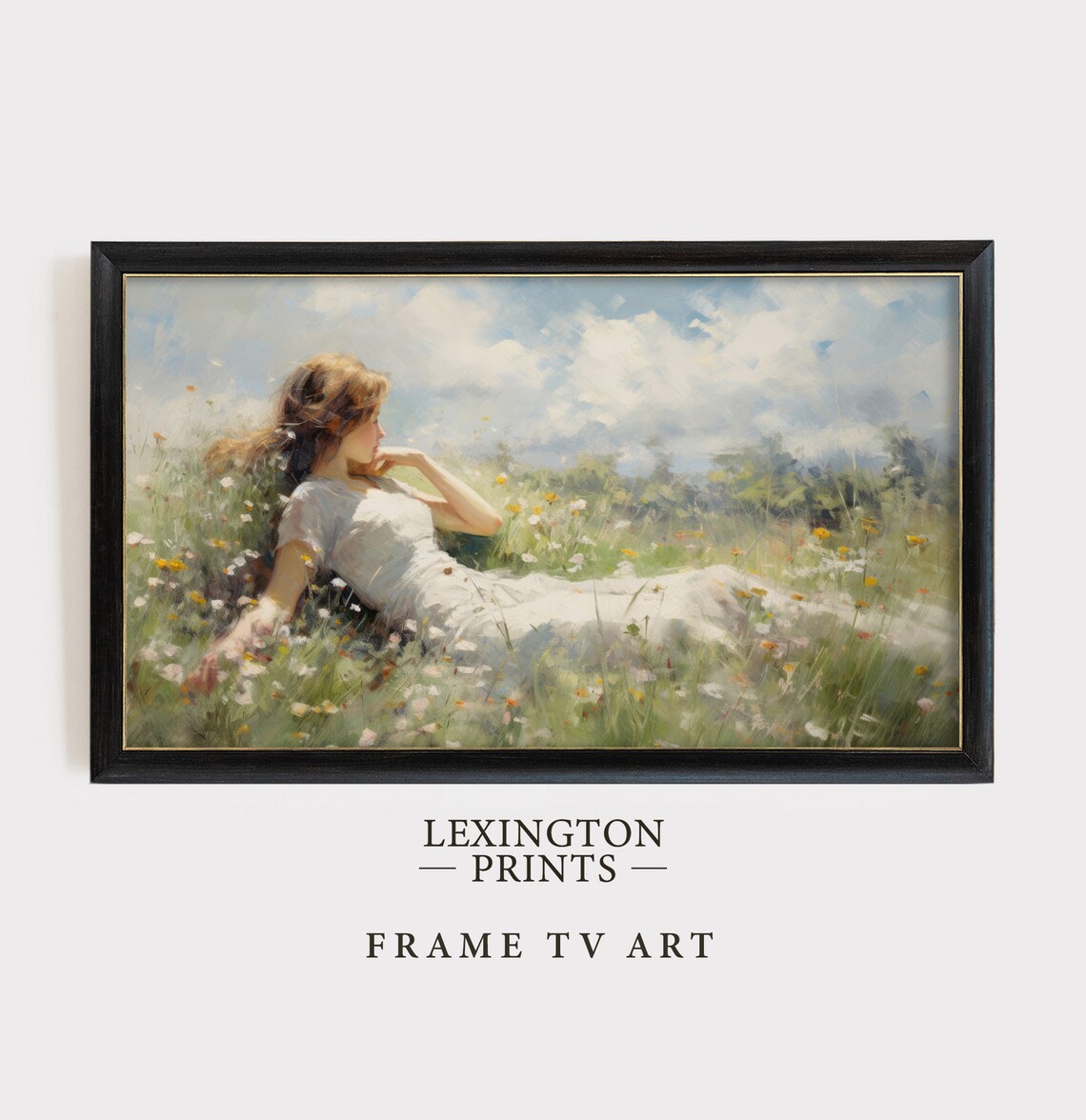 Woman Resting in Wildflower Meadow Dreamy Frame TV Art Summer Print - Image 4