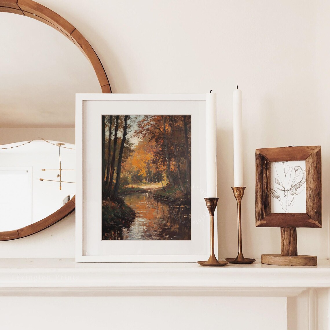 Moody Fall River Dark Forest Reflection Vintage Oil Painting Poster - Image 3