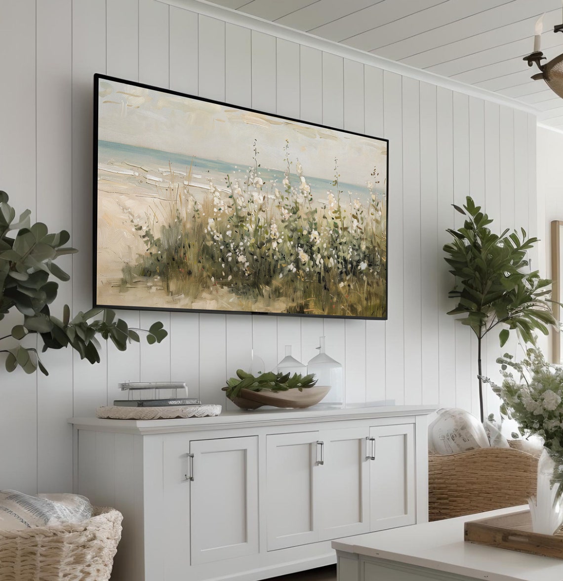 Beige Coastal Wildflower Tv Art Summer Tv Art Spring Tv Art Wildflower Art Vintage Beach Tv Art Floral Art Frame Tv Art Muted 702 - Image 3