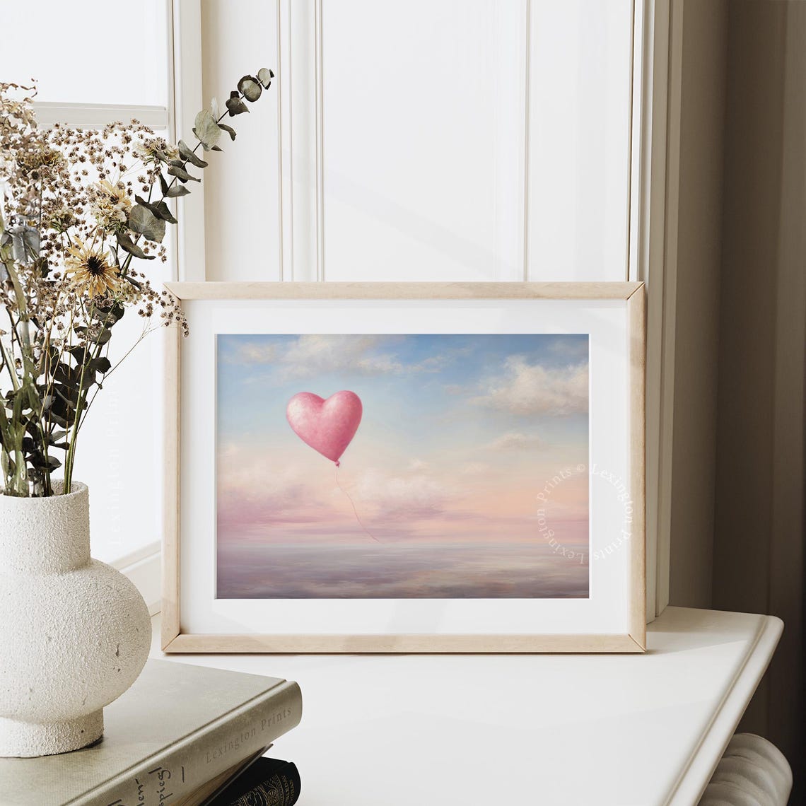 Pink Heart Balloon Floating in Pastel Sky Romantic Valentine Wall Art - Image 8