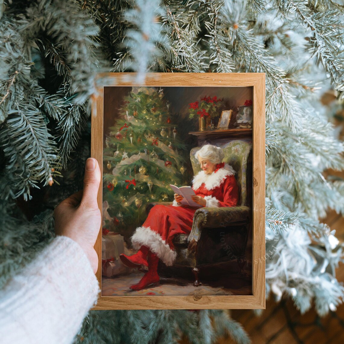 Vintage Christmas Wall Art Mrs Claus Reading Book Christmas Print Living Room Academia Santa Christmas Painting Winter Print 404 - Image 8