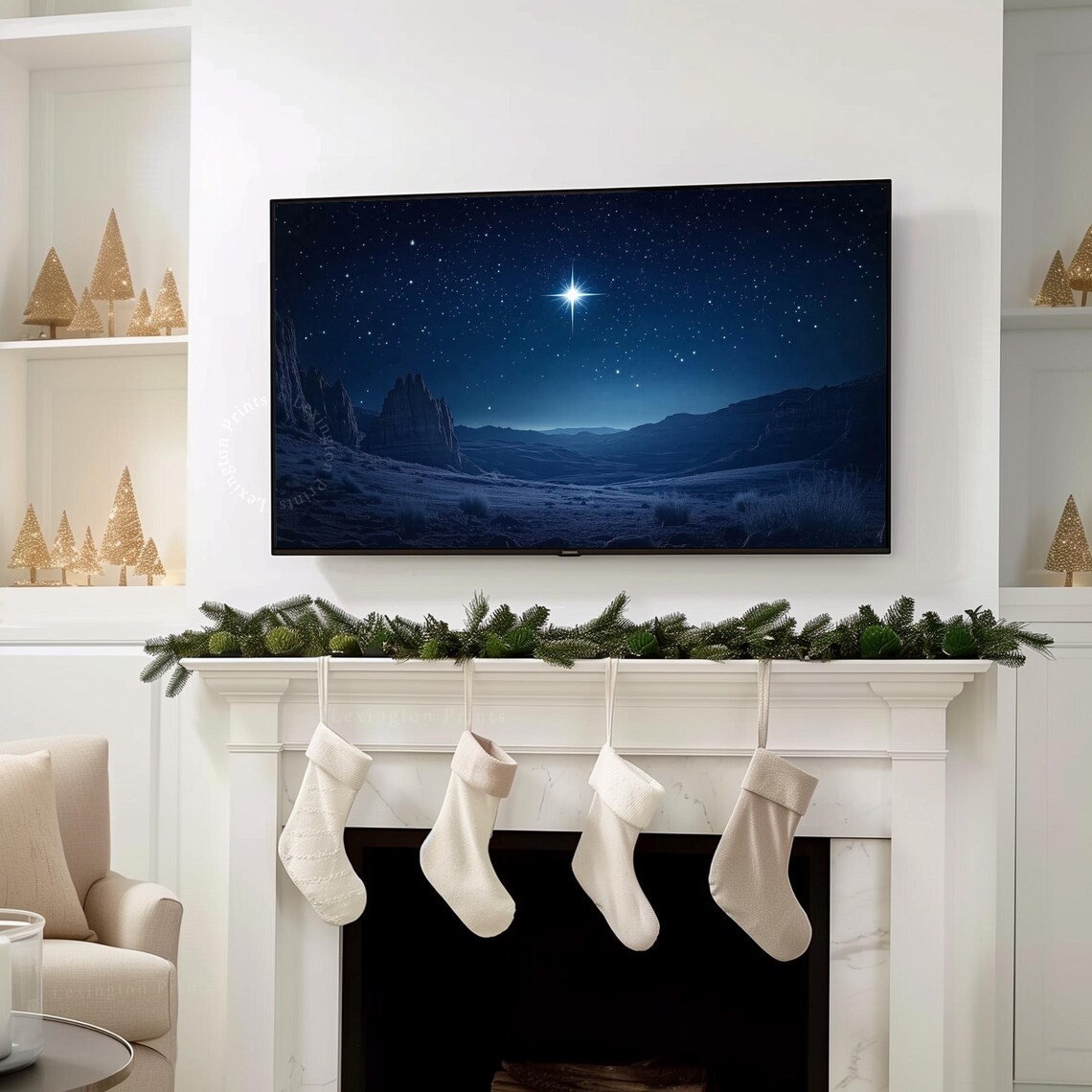Bright Christmas Star Night Sky Desert Landscape Frame TV Art Poster - Image 7