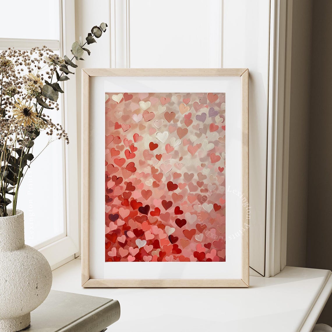 Red Pink White Heart Confetti Valentines Day Romantic Bedroom Poster - Image 3