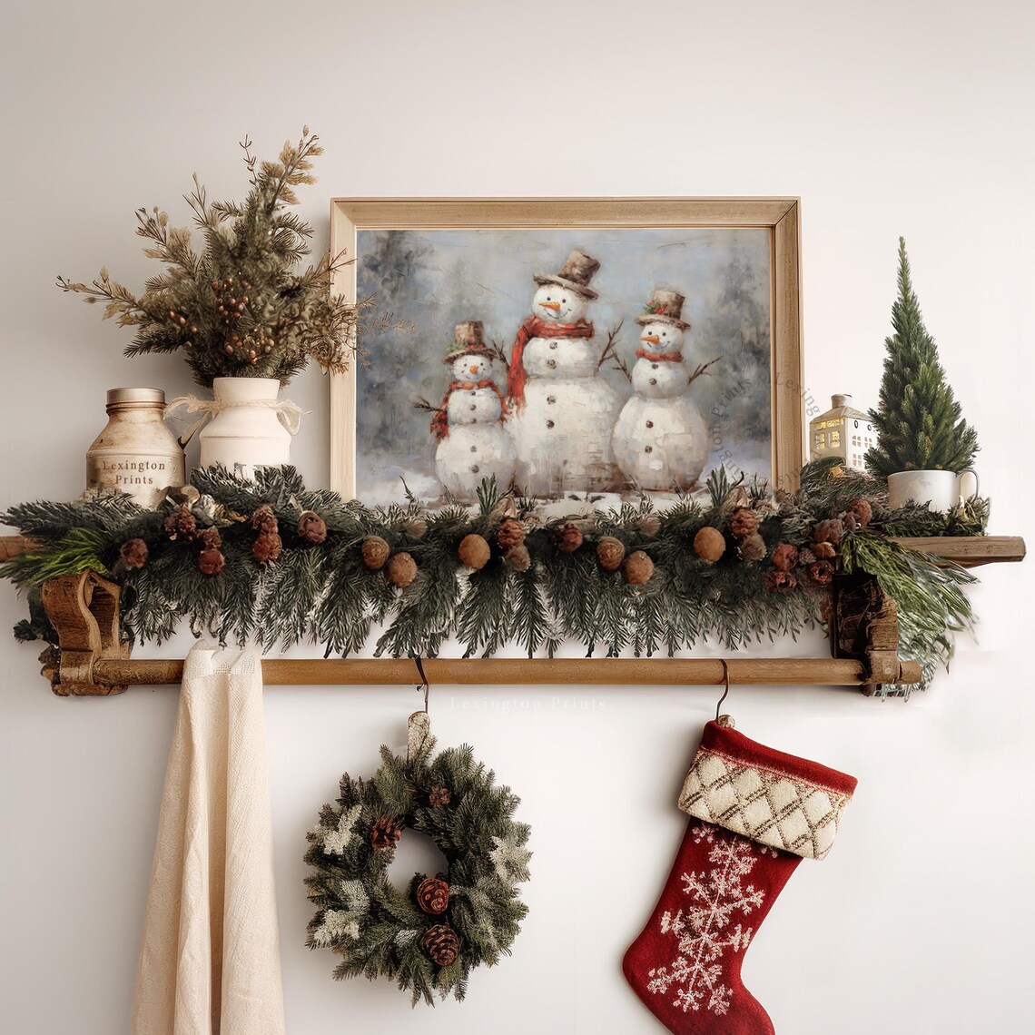 Rustic Snowman Family Winter Vintage Holiday Decor Painting Poster - Image 7