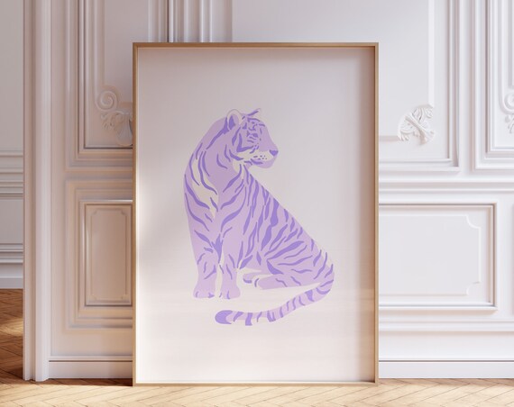 Lilac Purple Tiger Illustration Preppy Trendy Animal Decor Poster