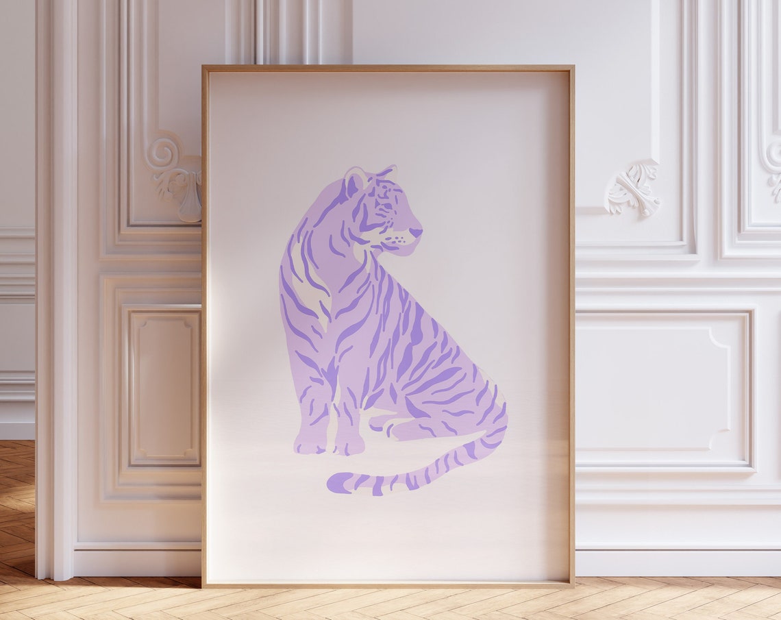 Lilac Purple Tiger Illustration Preppy Trendy Animal Decor Poster