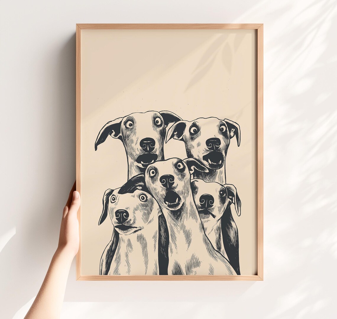 Funny Greyhound Bathroom Art Print, Whimsical Pet Humor