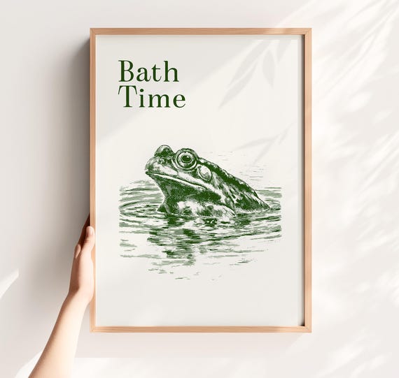 Vintage Frog Bathroom Print Funny Toad Bath Time Art