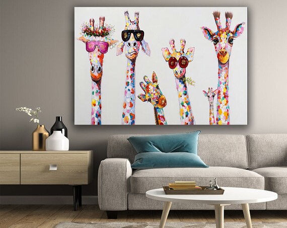 Funny Giraffe Family Sunglasses Colorful Pop Art Playful Animal Wall Art