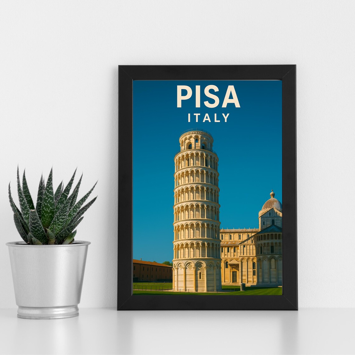 Pisa Italy Leaning Tower Cathedral Square Vintage Travel Poster
