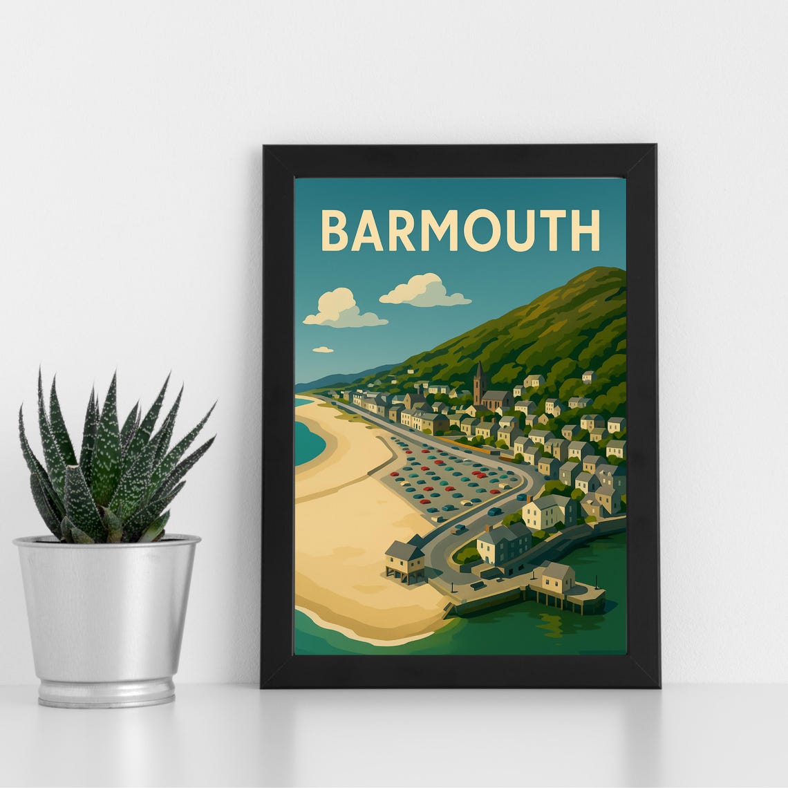 Barmouth Eryri Beachfront Welsh Coastal Town Retro Travel Poster