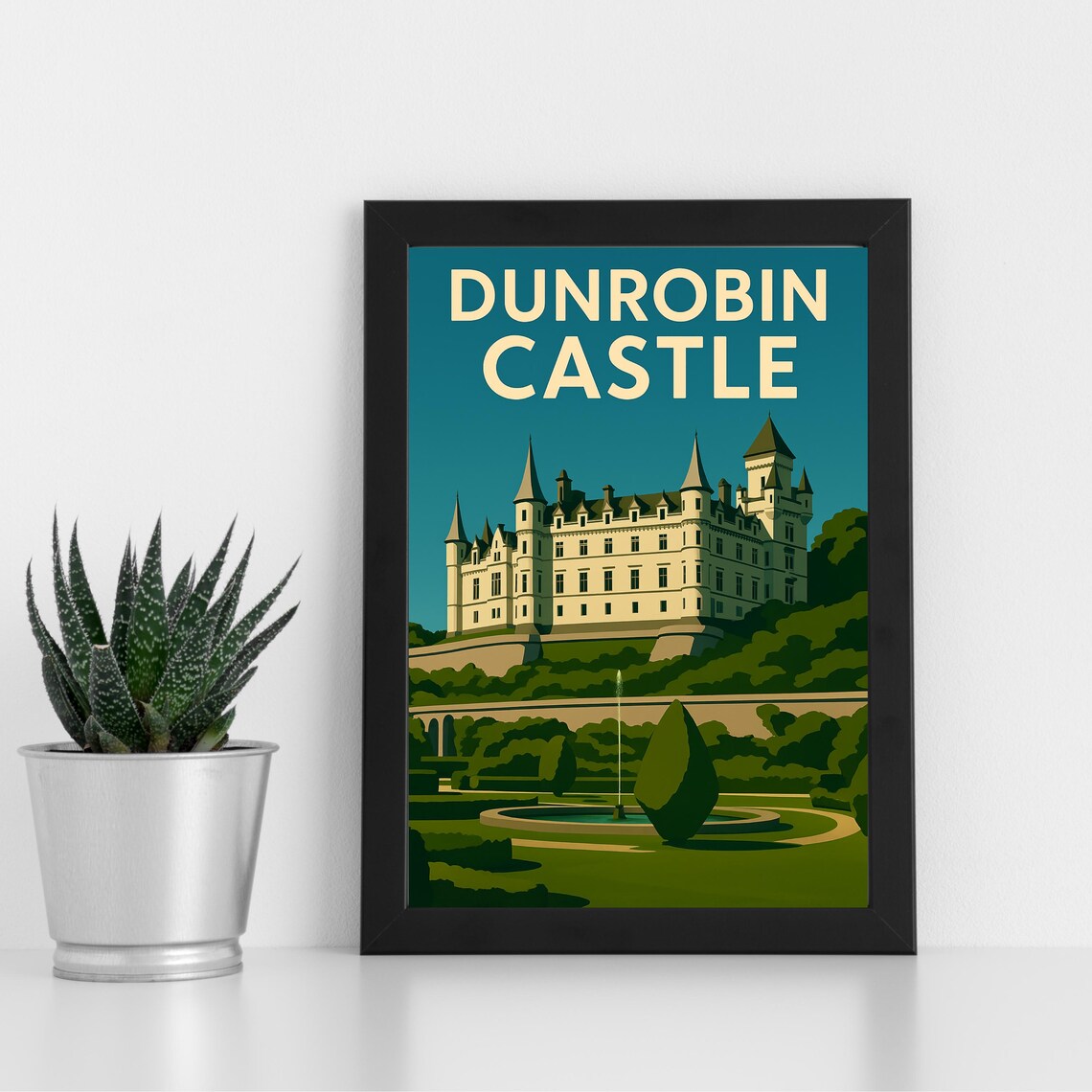 Dunrobin Castle Scotland Formal Gardens Vintage Travel Art Poster