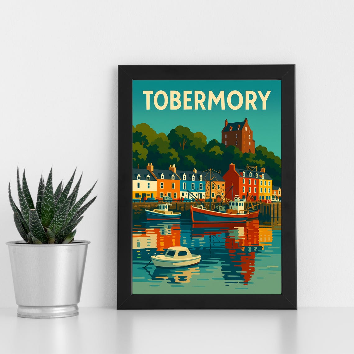 Tobermory Mull Harbour Retro Scottish Coastal Town Poster Art