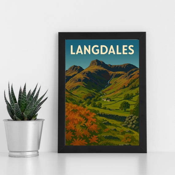 Langdale Pikes Print Artwork L Lake District Mountain Custom Poster Postcard Framed Greeting Card Portrait