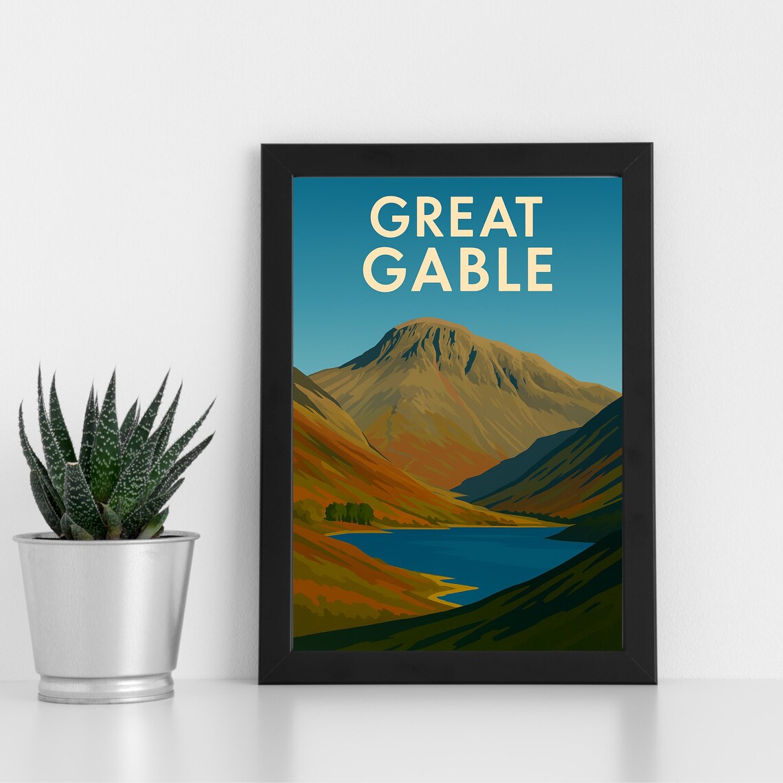 Great Gable Golden Fell Over Blue Lake Vintage Travel Poster